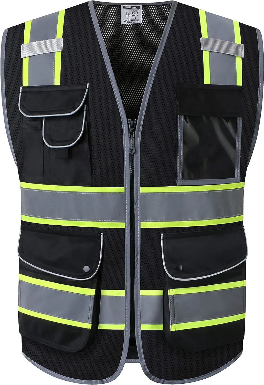 High Visibility Zipper Front Mesh Black Safety Vest