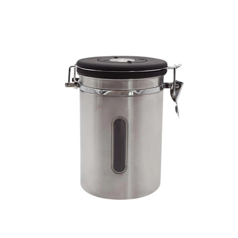 Stainless Steel Airtight Coffee Container with Date Tracking and Transparent Window Vacuum Sealed Airtight Container Coffee Creamer Sugar Jar Esg15647