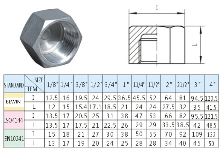 150lb Stainless Steel 304/316 Screwed Hexagon Cap with ISO4144 & En10241 Type