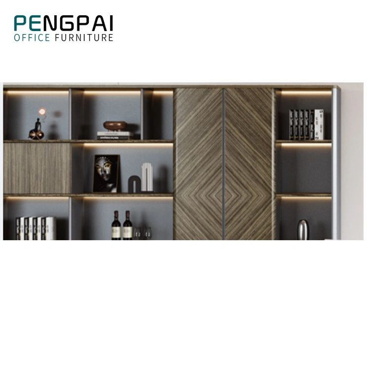 Pengpai Office Bookcase classeur Venner simple panneau mobilier de bureau Étagère avec lumières à DEL