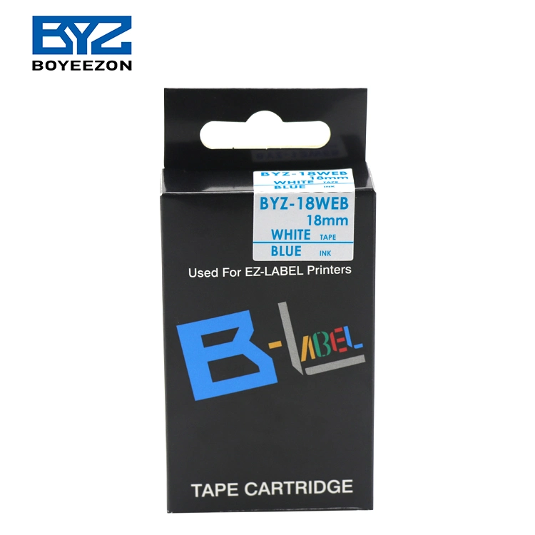 Byz-18web Azul sobre Blanco 18mm*8m compatible etiqueta Casio Compa tibal Cinta