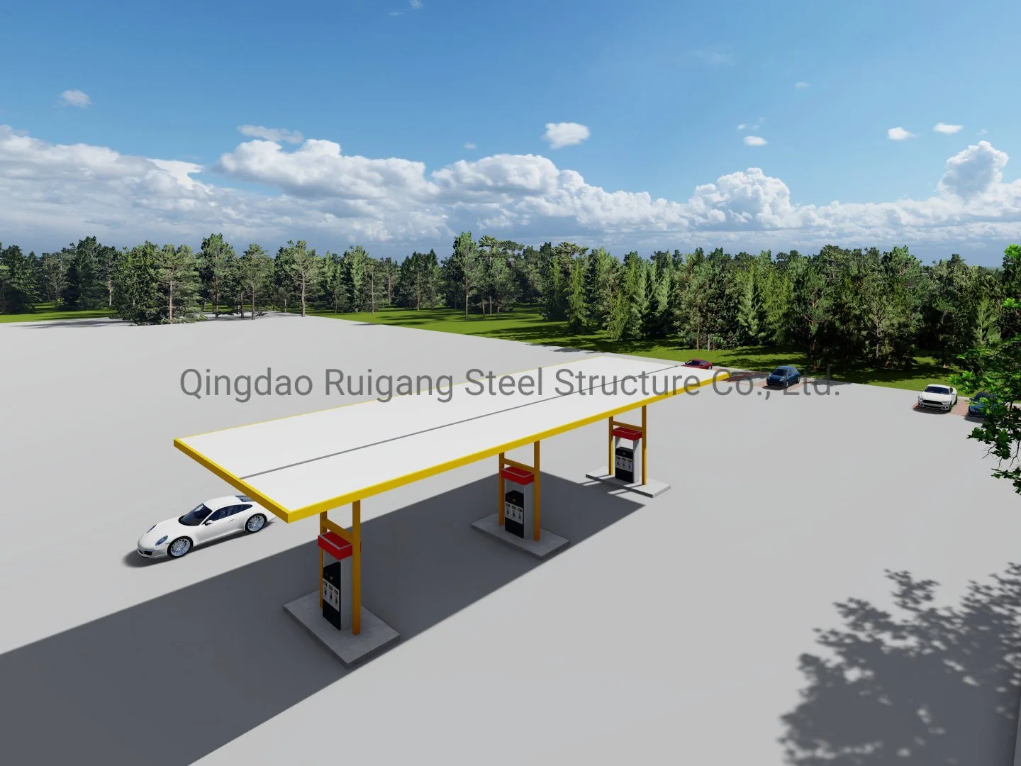 Durable Light Weight Steel Structure Gas Station Canopy