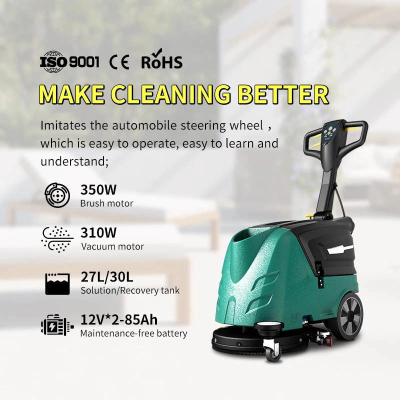 Commercial Walk-Behind Electric Floor Washing Scrubber Cleaning Equipment Used in Exhibition Hall Hotel Office