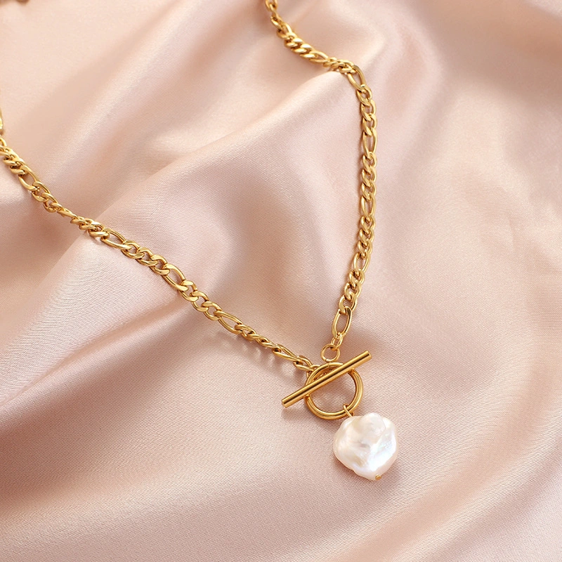 18K Gold Plating Stainless Steel Chain with Pearl Pendant