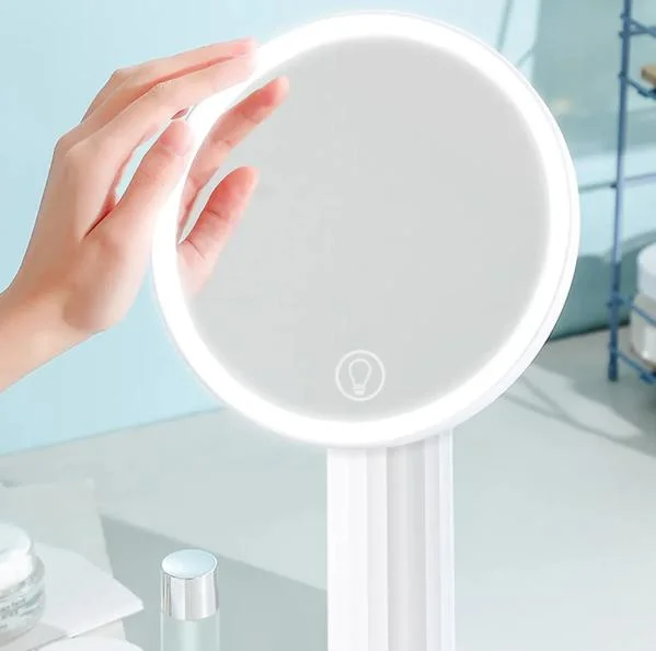 Adjustable Brightness Touch Switch Sensor Bathroom Beauty Light Mirror Portable Cosmetic Fashion Smart Round LED Makeup Mirror