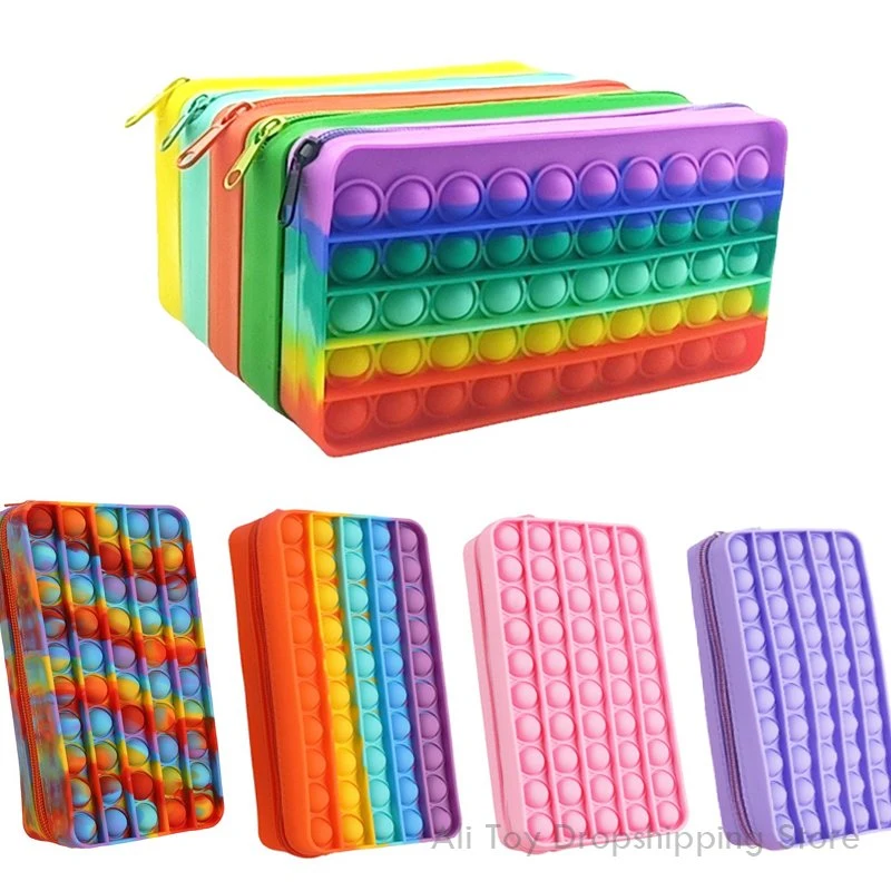 Fidget lápiz Pen Case simple sensorial burbuja de silicona Toy Pop Estuche