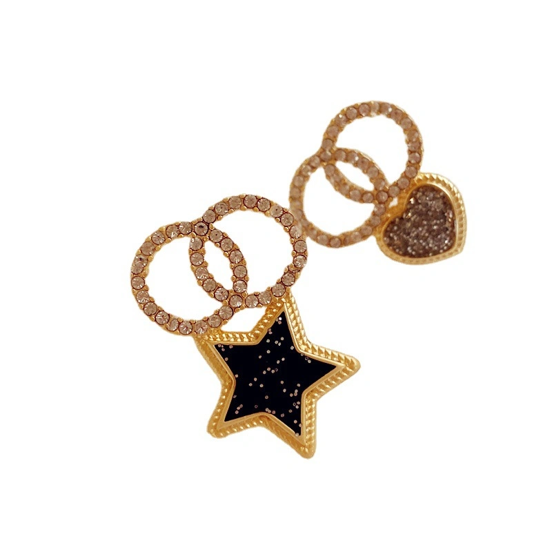 Fashion Small Fragrant Style Classic Rhinestone Black Star Love Earrings Jewelry