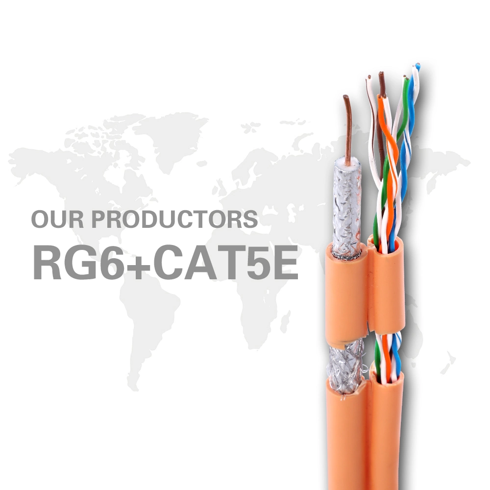 Cable híbrido coaxial y cable LAN RG6+Cat5e UTP compuesto