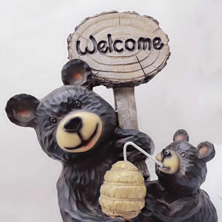 Les ornements de résine décoratif mignon de la mère et un mini-Kids Teddy Bear Statue avec signe de bienvenue de la Sculpture