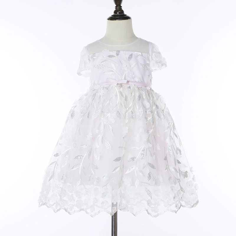 Vêtements de mode d'enfants See-Through Kids usure formelle robes fille fleur blanche bon marché