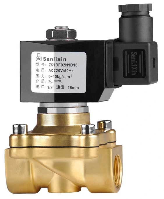 Válvula solenoide de latón de 2 vías para agua y aire de accionamiento directo.