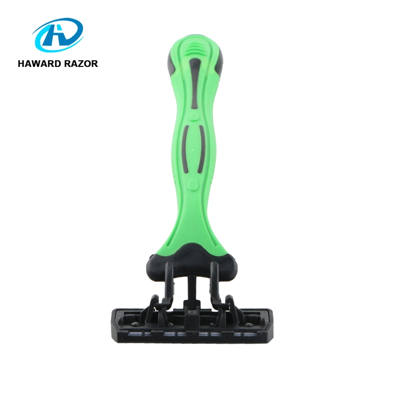 D316L Customized Green Rubber Handle Disposable Razor Shaving Tool 3 Blade Men Razor