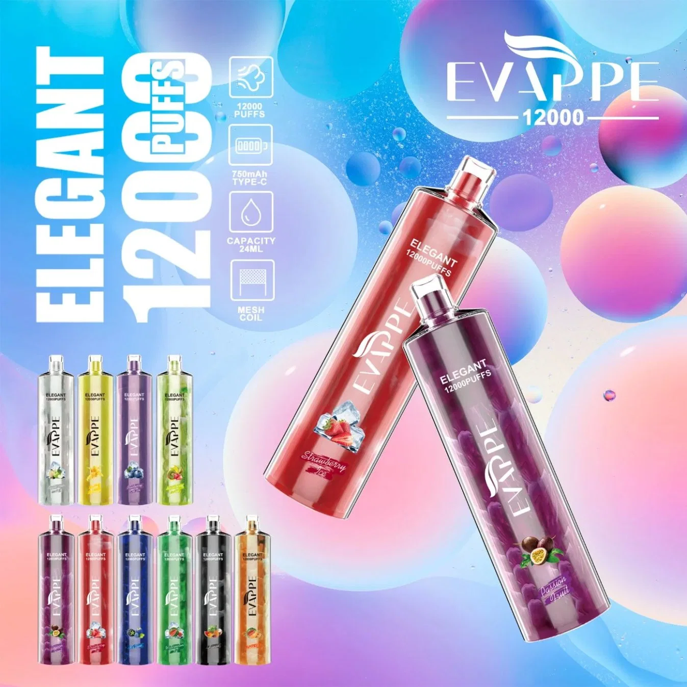 Factory Original Vape jetable Crystal Evappe élégant 12000 vs Jnr Shisha Hookah Dtl12000 puffs dans Vape Wholesale/Supplier