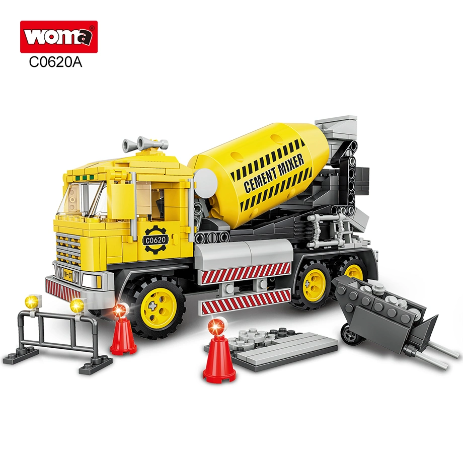 Woma Toy C0620 Student Kids Assemble 2 in 1 Construction Site Car Model Cement Truck Building Block Bricks Cement Admixture Car Toy Educational DIY