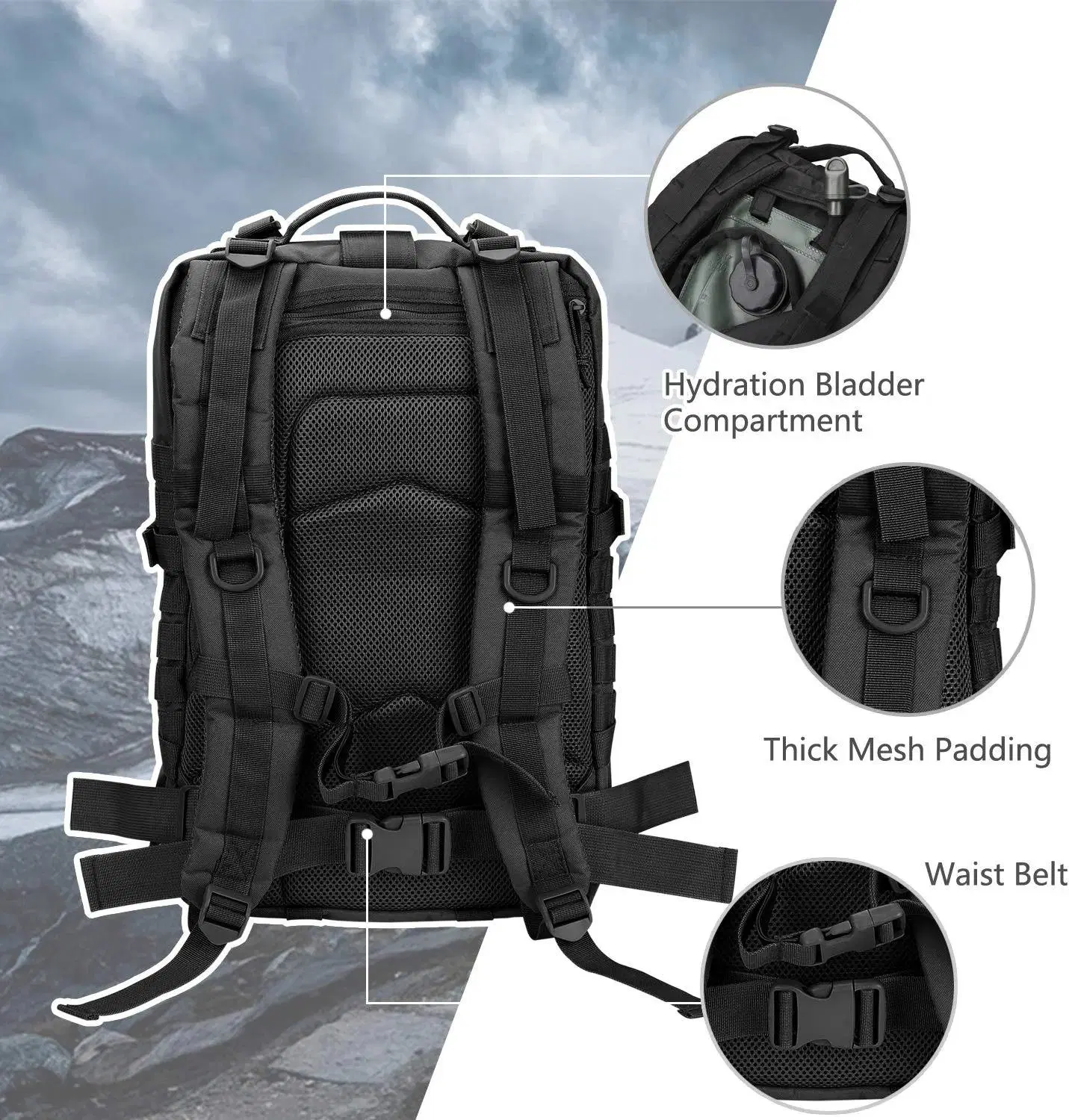 36L Large Capacity Molle Pack 3 Day Backpack Camping Rucksack