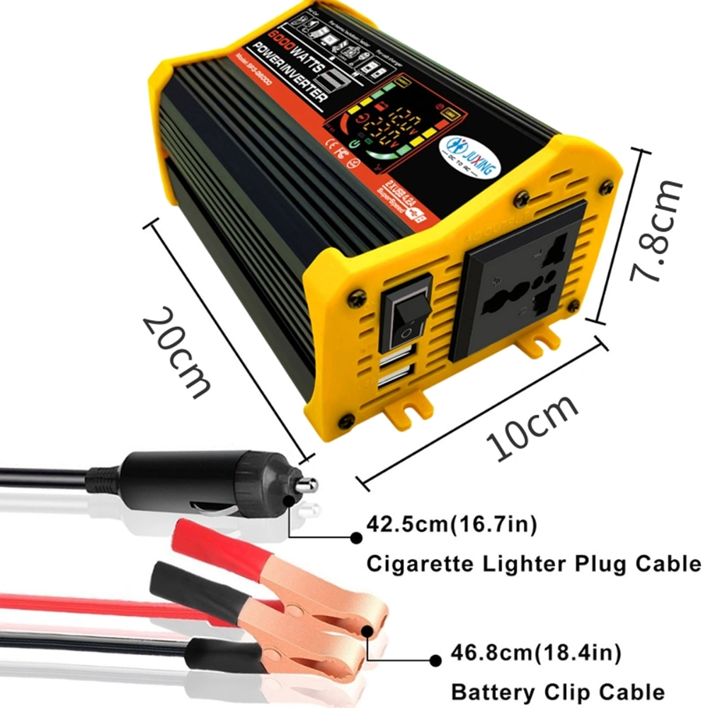 6000W Inverter Car Power Converter Adapter DC 12V to AC110V/220V Modified Sine Wave Power Charger