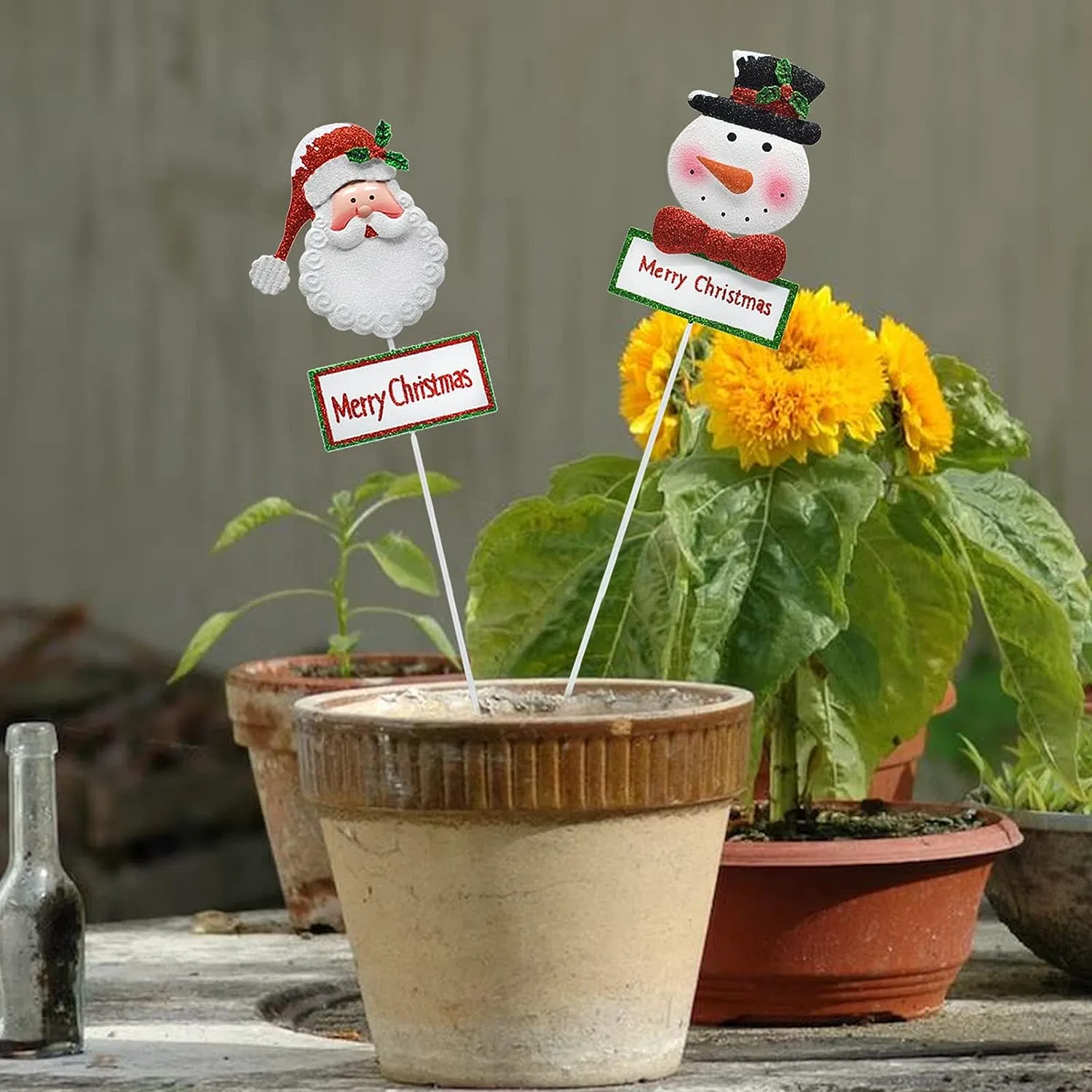 Decorative Garden Stakes with Snowman Santa Christmas Decor, Gift for Girl Metal Christmas Yard Stakes Decorations for Home Garden Yard