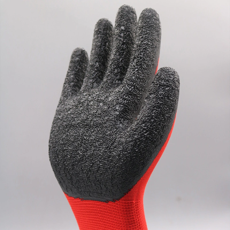 Factory Breathable 13 Gauge Polyester Cotton Crinkle Latex Palm Coated Waterproof Safety Work Gloves for Construction