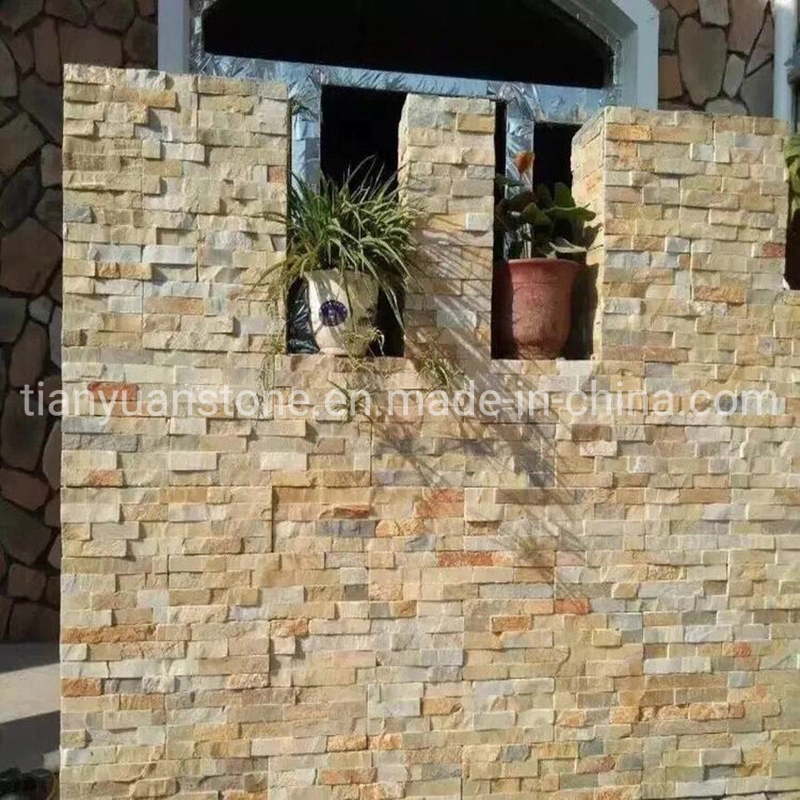 Natural Yellow Wood Slate Stacked Culture Stone Water Feature