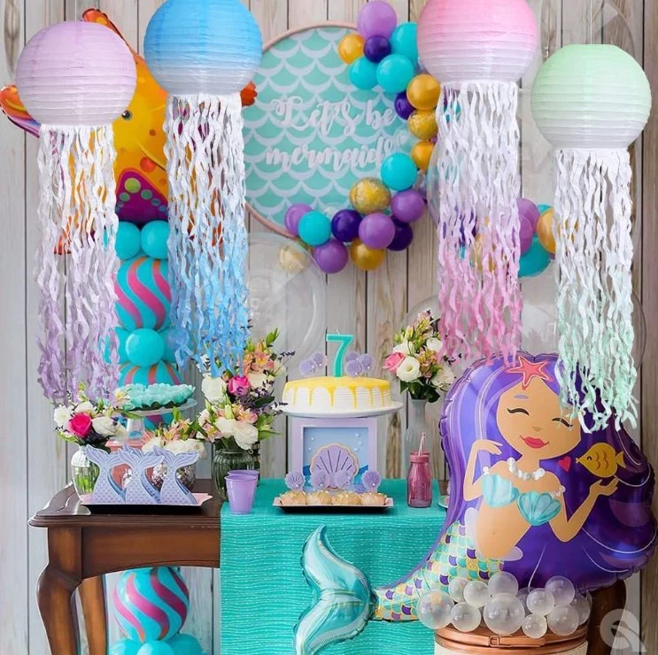 Mermaid decoración fiestas temáticas de las medusas linterna de papel bajo el mar parte niña DECORACIÓN Decoración de cumpleaños de sirena