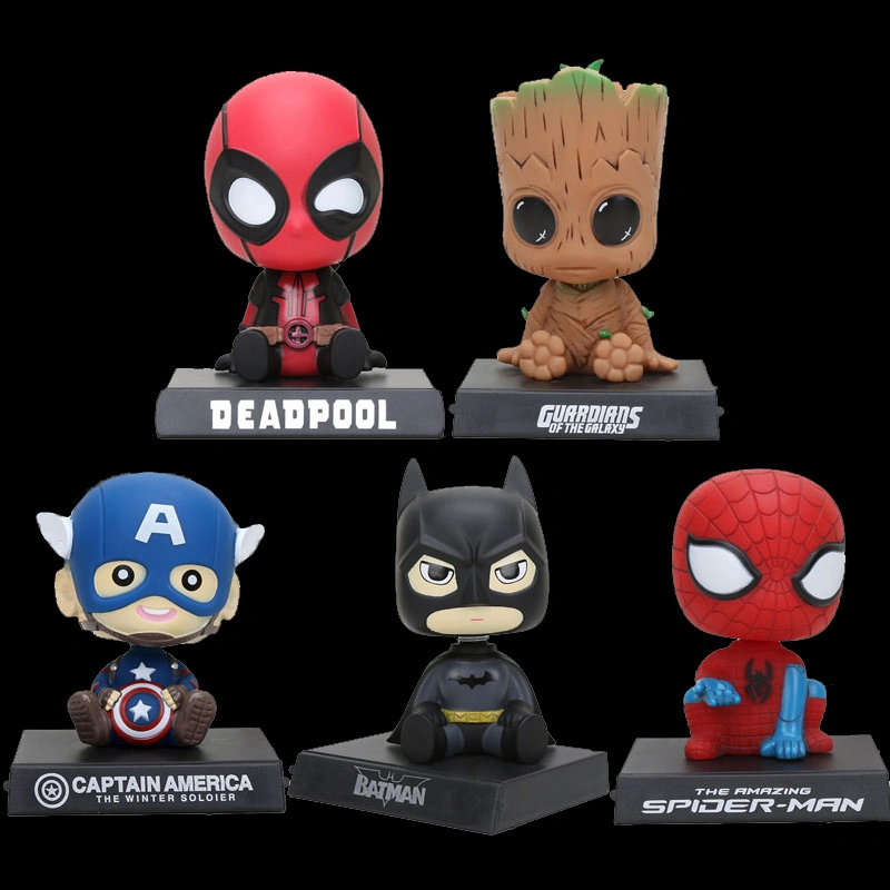 Captain America Spiderman Groot Action Figure Lovely Car Holder Bobble Head