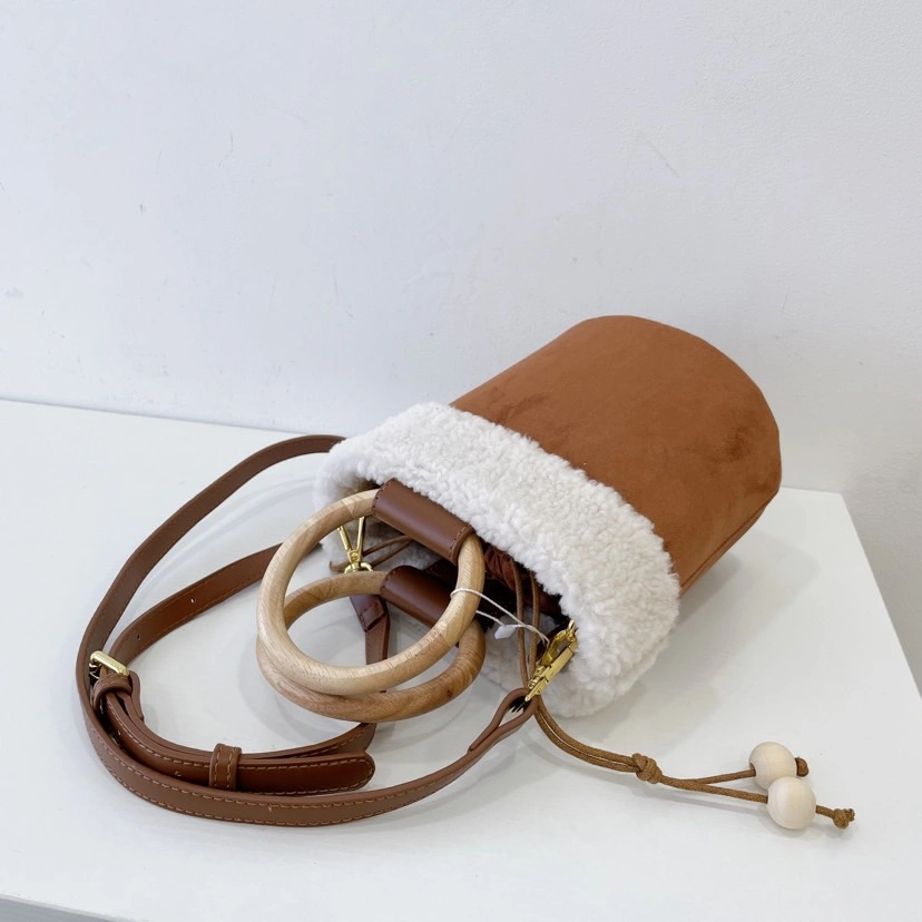 Designer Furry Stitched Small Cylinder Bag Lamb Bag