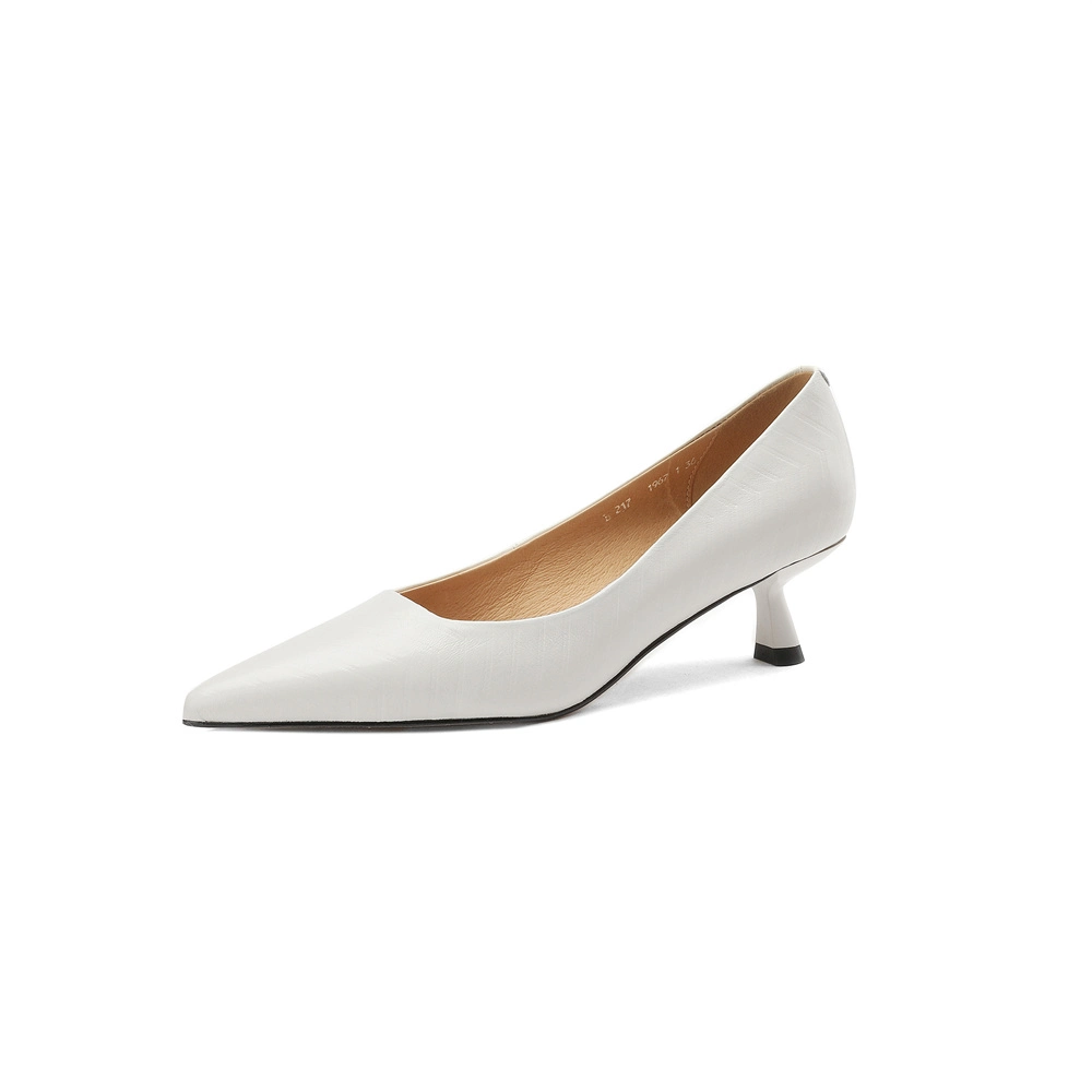 Pointy Toe Office Wear Ladies Shoes White Nude Pumps Kitten Heel Dress Shoe for Women