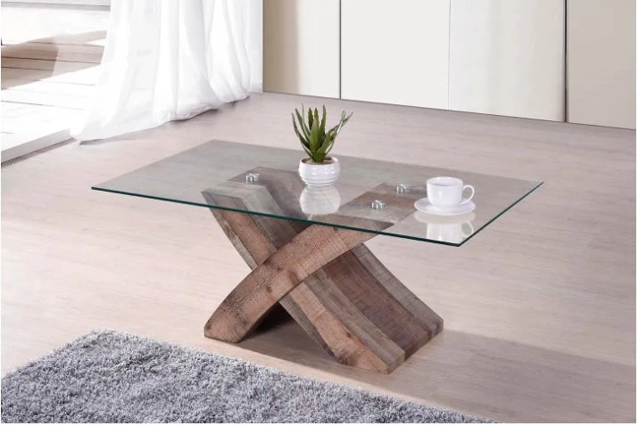 Contemporary & Classic Wooden Coffee Table with Tempered Glass Top