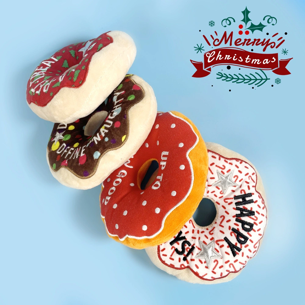 2022 New Arrival Christmas Pet Gifts Pet Plush Toy Squeaky Dog Toy Doughnut Christmas Toys Dog