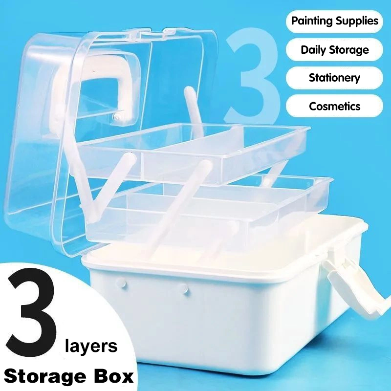 Craft Tool Box 3 Layer Storage Box Art Craft Box Tackle Box Organizer Hair Supply Organization Box Sewing Box Medication Organizer White Plastic Tool Box