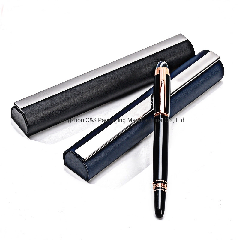 Office & School Luxury Pencil Case PU Leather Pen Gift Box Leather Clamshell Pen Case with Custom Logo