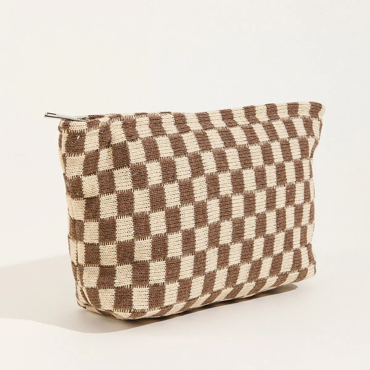 Large Wool Checkerboard Makeup Capacity Pencil Knitting Storage Lattice Wash Portable Bag