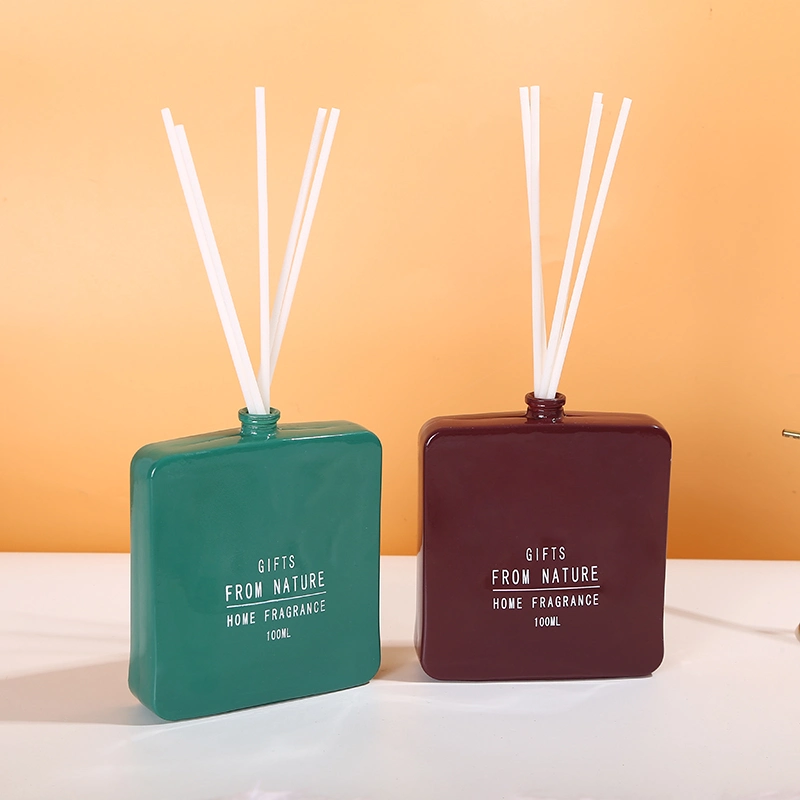 Home Decorative Flat Ceramic Bottle Fragrance Reed Diffuser Gift Set 100ml Air Fresher