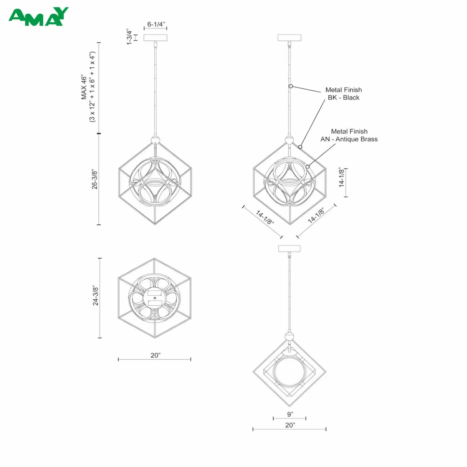 Metal Frame Mixed Color LED Dimmable Chandelier for Kitchen and Dining Room