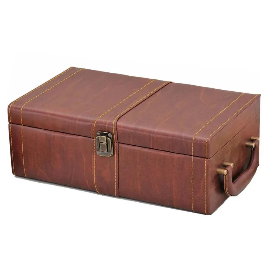 Hot Sale Two Bottles Leather Wine Box for Gift Packing