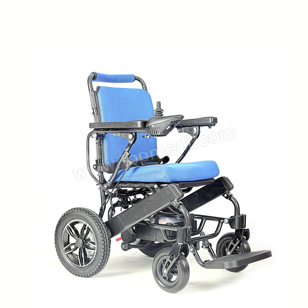 Electromagnetic Brake Carbon Fiber Appearance Aluminum Power Motorized Electric Wheelchair with Lithium Battery