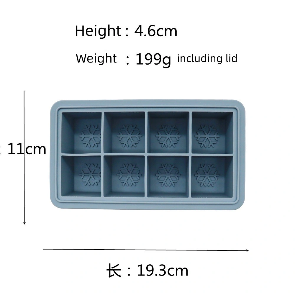 Bandeja de silicona para cubos de hielo de grado alimentario sin BPA de 8 cavidades Cubitos de hielo con tapa extraíble
