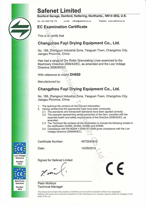 Certificado CE de fácil manejo granulator seco de granulación de la industria de fertilizantes químicos