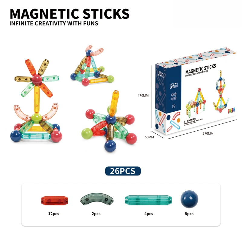 2023 New Kids Educational Assembly 3D Magnetic Sticks Bar Magnetic Ball Building Blocks Model Puzzle Magnet Blocks