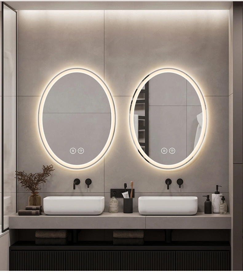 Miroir de vanité lumineux anti-buée pour salle de bains, meuble de décoration ovale rond de taille personnalisée pour salon, miroirs intelligents LED rectangulaires pour la maison