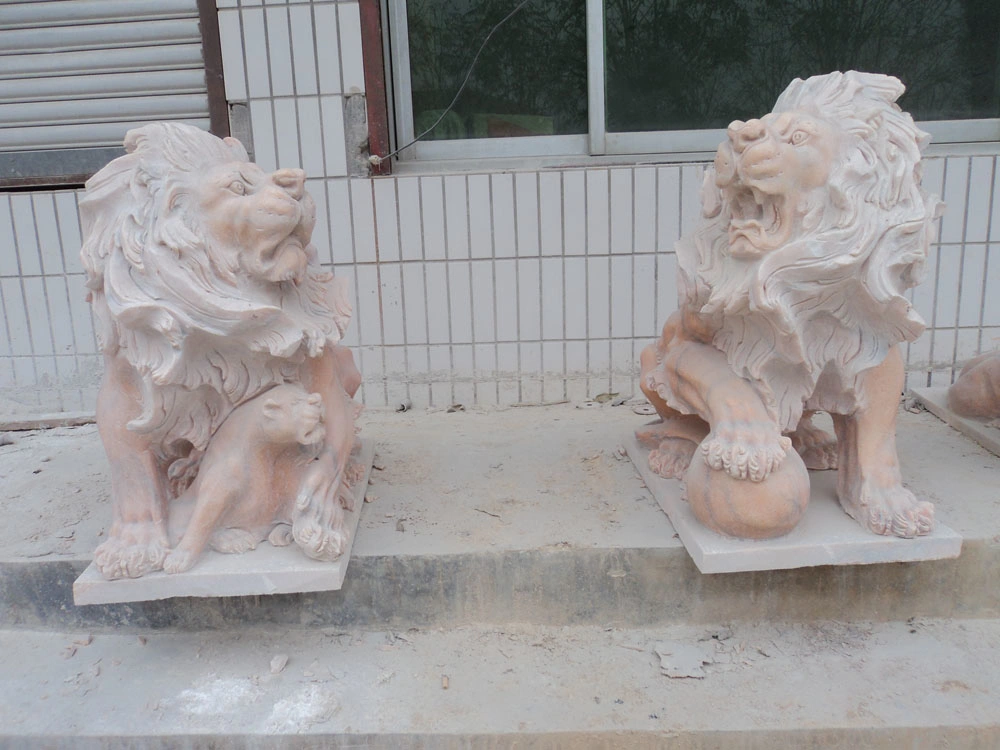 High quality/High cost performance Yellow Stone Lion Hand Carved Animal Sculpture Garden Decoration