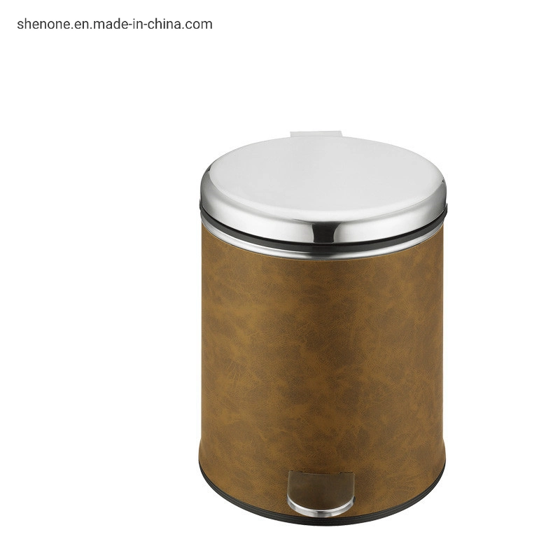 Shenone Black Office Round Waste Paper Basket with Stainless Steel Lid