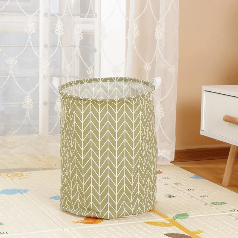 Big Household Round Foldable Cotton Linen Dirty Clothes Basket Storage Basket Fabric with Bilateral Handle