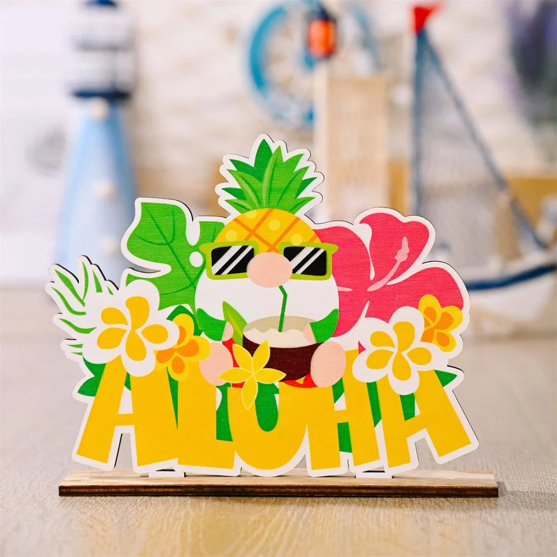 Wooden Crafts Table Ornaments Summer Beach Hawaii Aloha Gifts Party Decorations