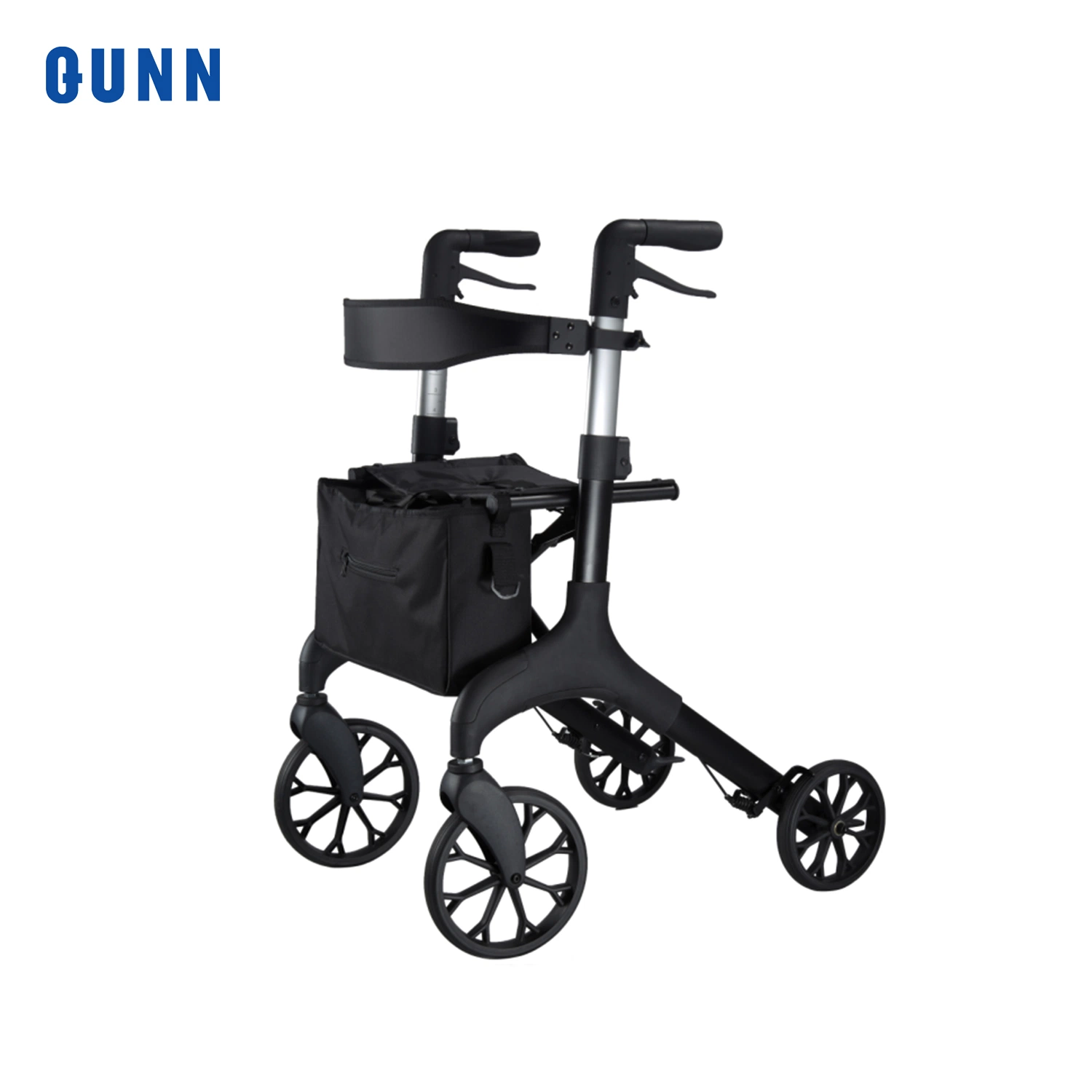 Rollator de aluminio plegable con freno de mano y respaldo de asiento para personas mayores