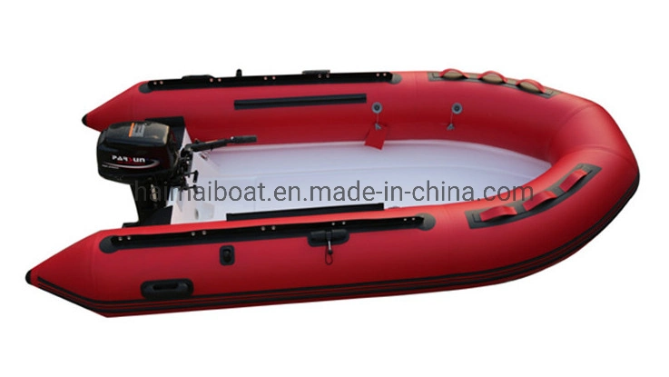 China Hot Sale Water Sport Product 10.8feet Rib330 FRP Fiberglass Inflatable Boat Rigid Hull Heytex Miller PVC Inflatable Boat Rib Boat Motor Boat Speed Boat
