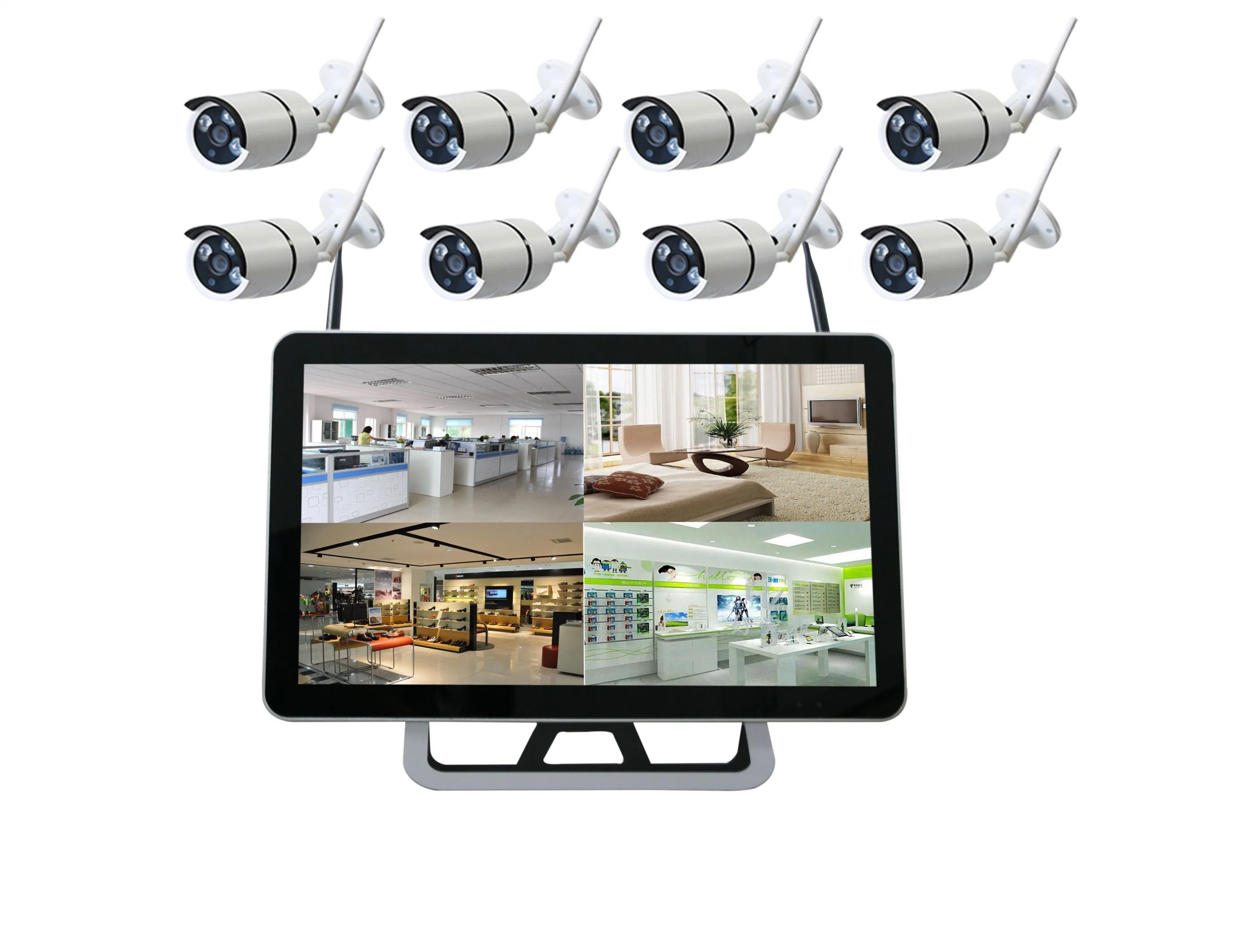 15 Inch 8 Channel White Wireless HD 1080P CCTV & Nigh Vision WiFi Camera