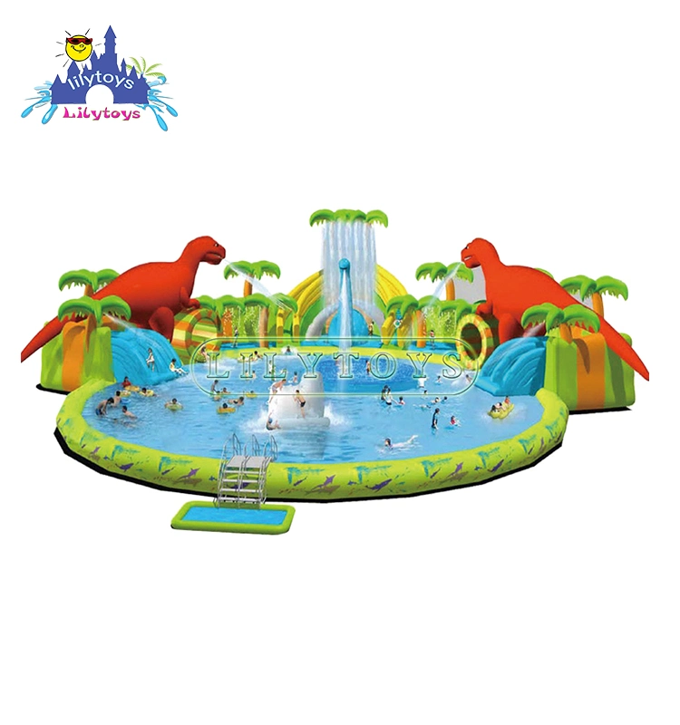 Kids Inflatable Water Park Inflatable Water Park Playground on Land Inflatable Lion Forest Theme Water Slide with Pool