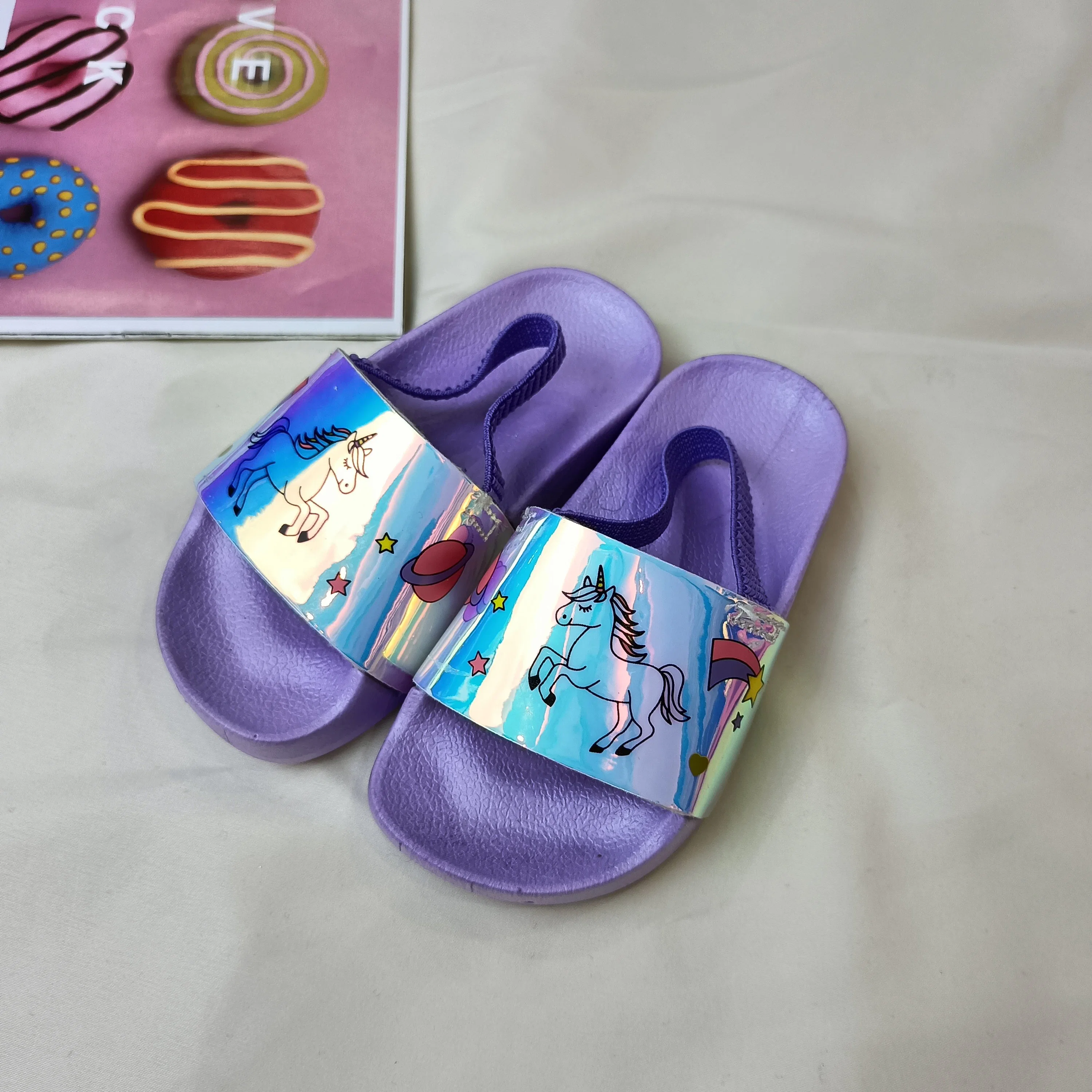 Children's Slippers Sandals Slides Flat Sandals Baby Rainbow Stripes Sandals New Summer for Kids Sandal