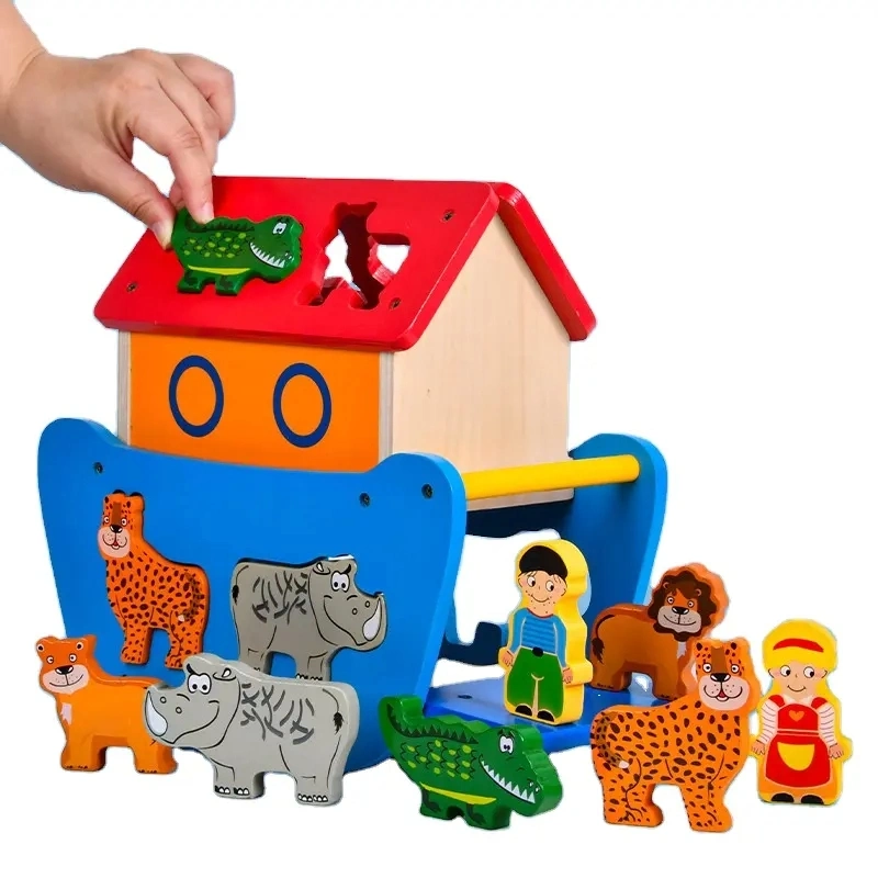2023 New Kids Wooden Noah&prime; S Ark Toys Children Education Toys Funny Animal Shape Matching Games